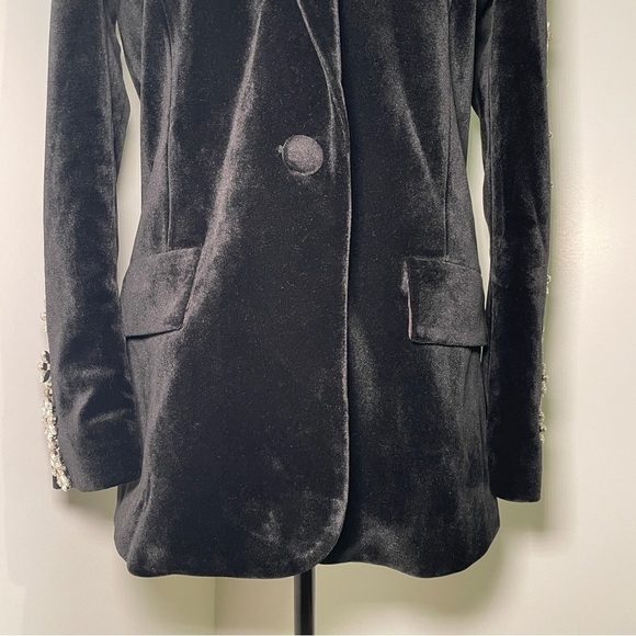 Nadine Merabi- Davina Black Blazer Satin Velvet Embellished Size 6 Evening - Picture 8 of 16